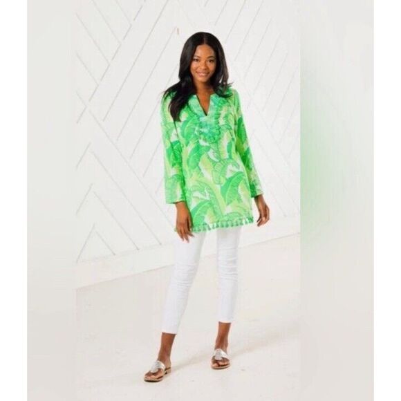 Sail to Sable Palm Print Kaftan with Tassel Trim Transparent XS - Picture 6 of 6